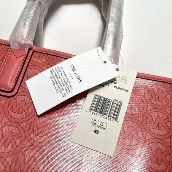 NWT Original Michael Kors Jodie Small Logo Jacquard Tote Bag Grapefruit Pink​​​ - Picture 4 of 4